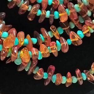 Turquoise beads & Amber chips  5 strands handmade necklace 18 in.